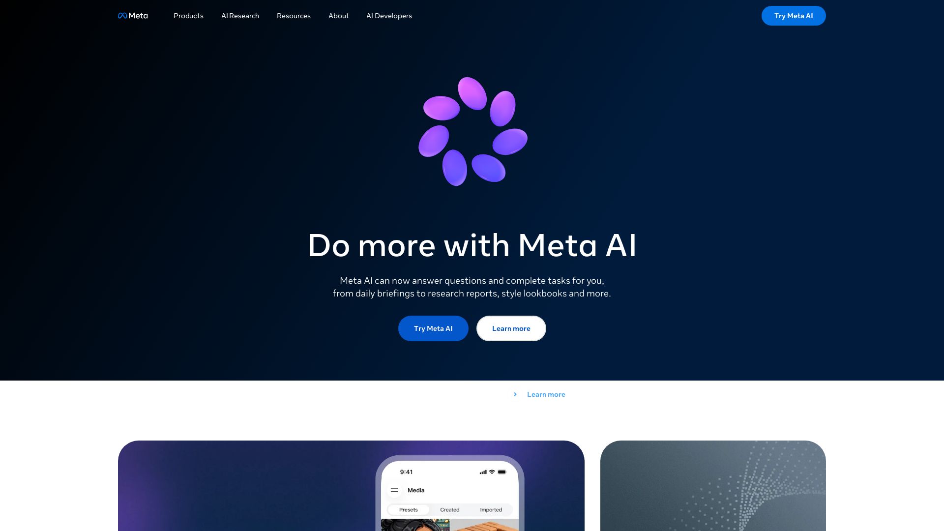 Meta AI page