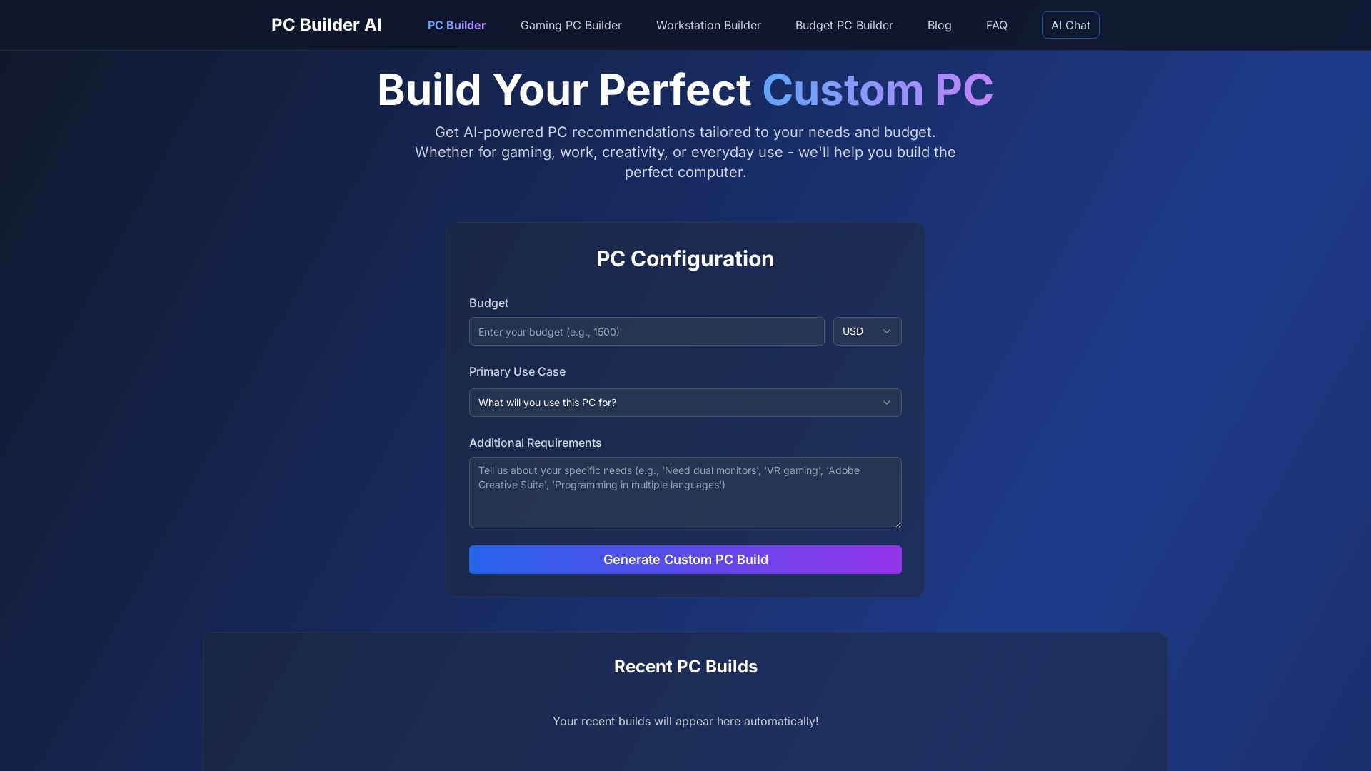 AI PC Builder page