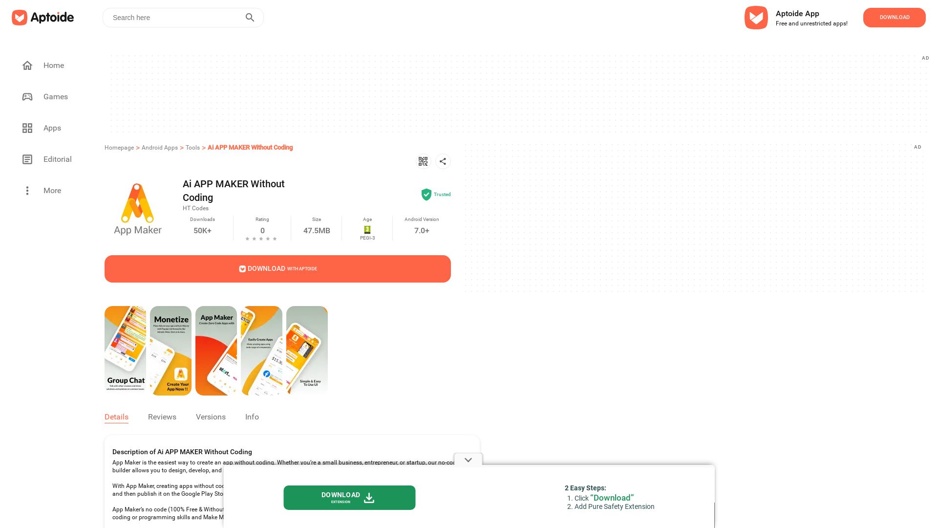 Ai APP MAKER Without Coding page