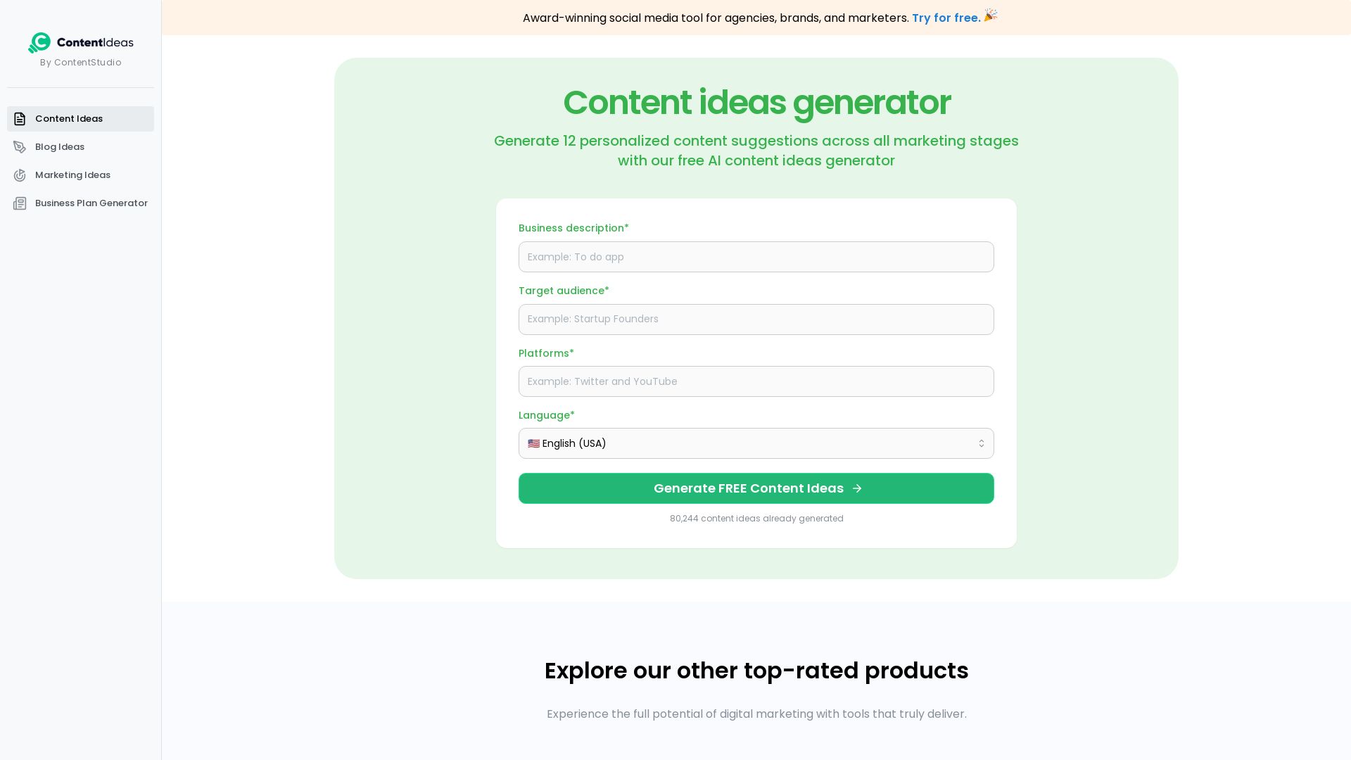 ContentStudio page