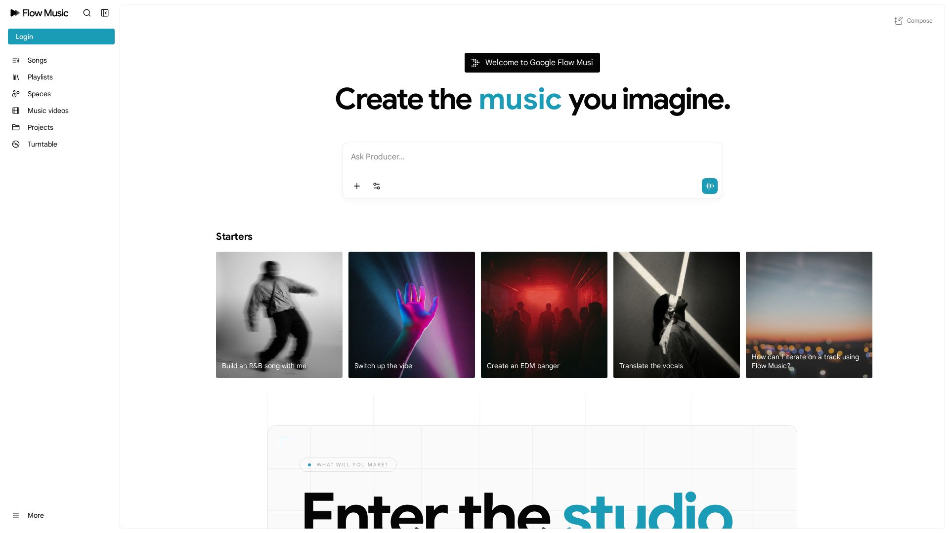Google Flow Music page