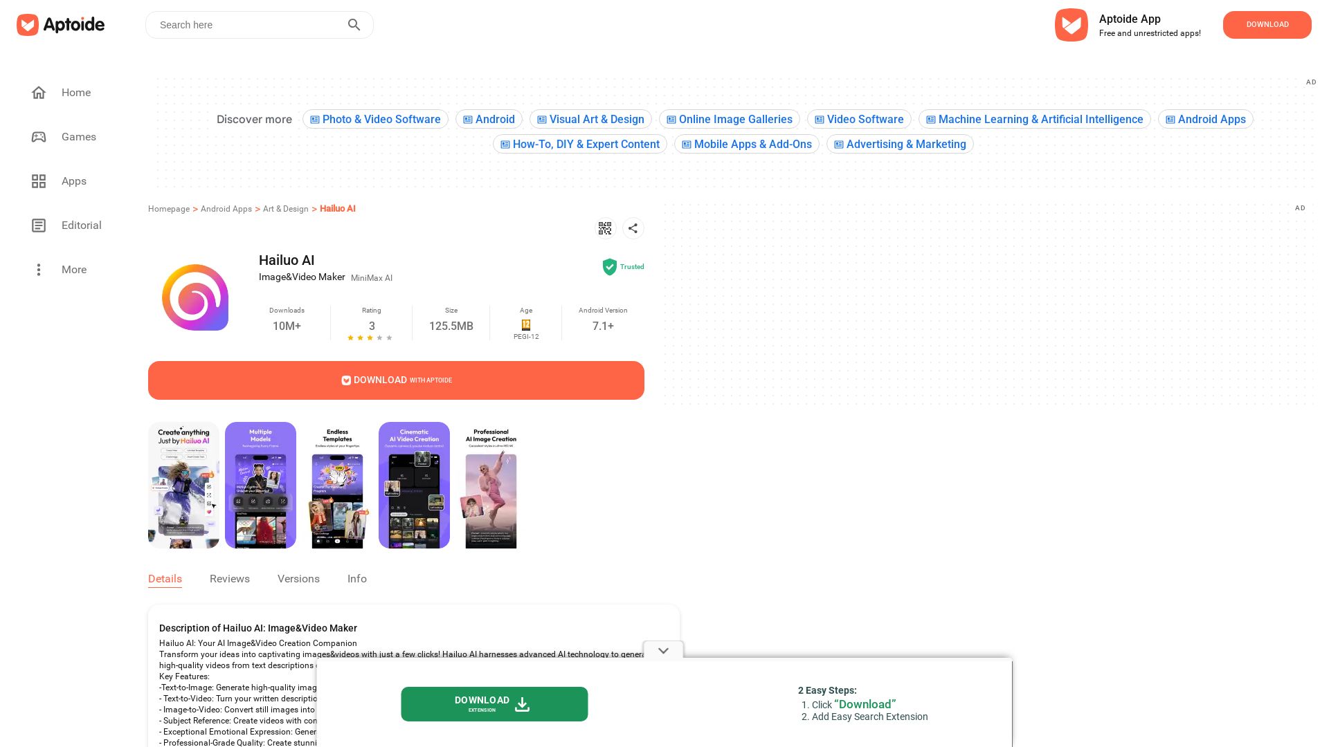 Hailuo AI: Image&Video Maker page