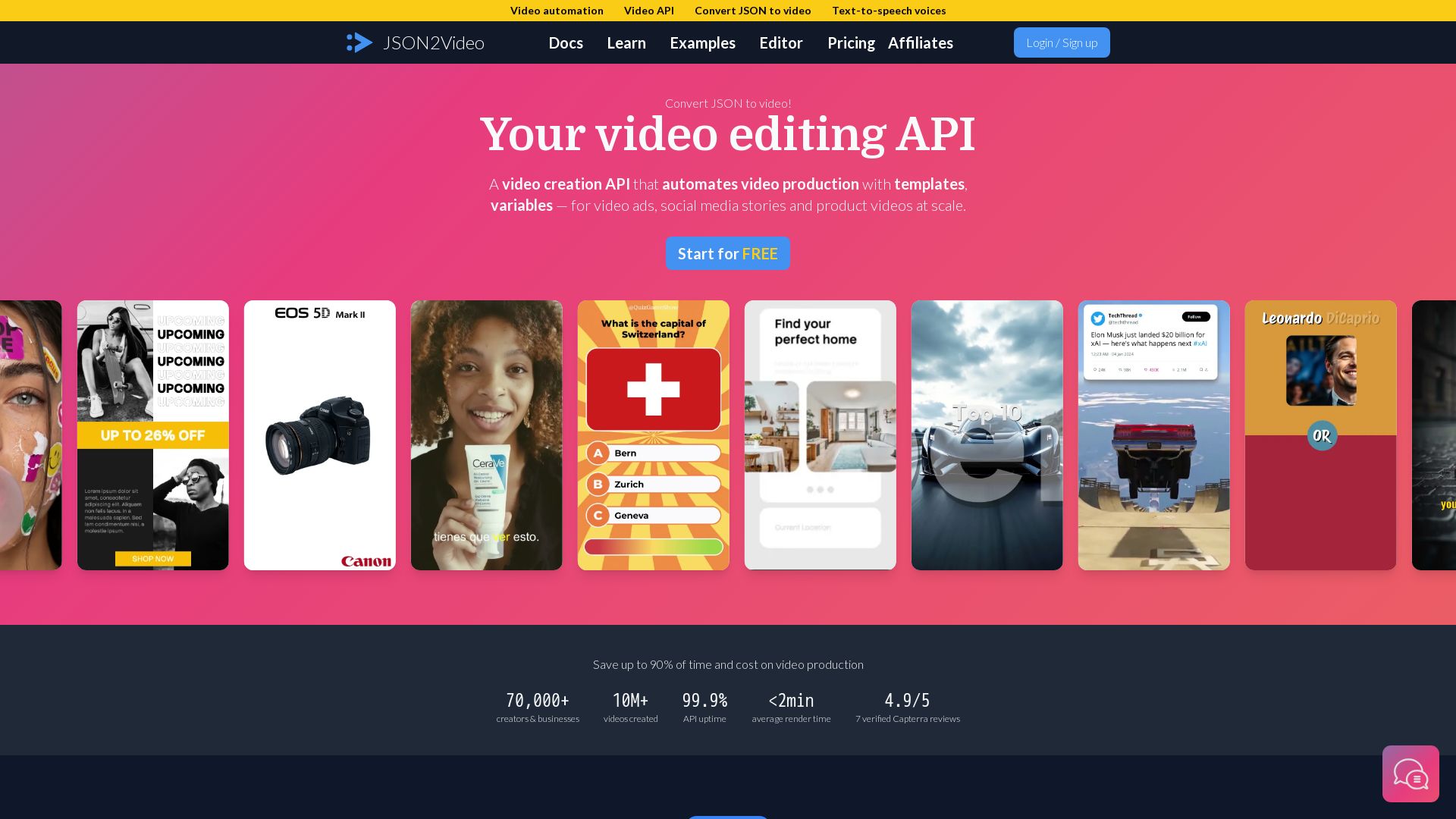 JSON2Video page