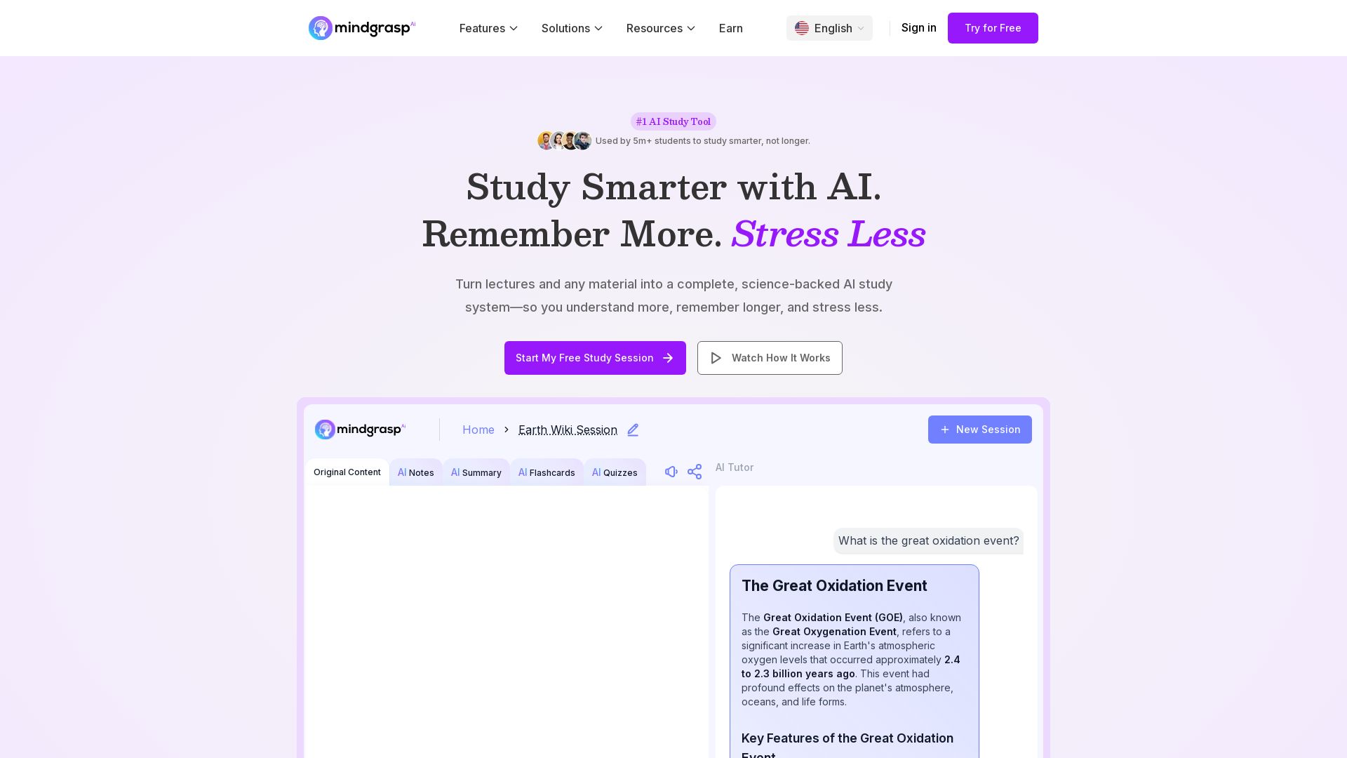 Mindgrasp page