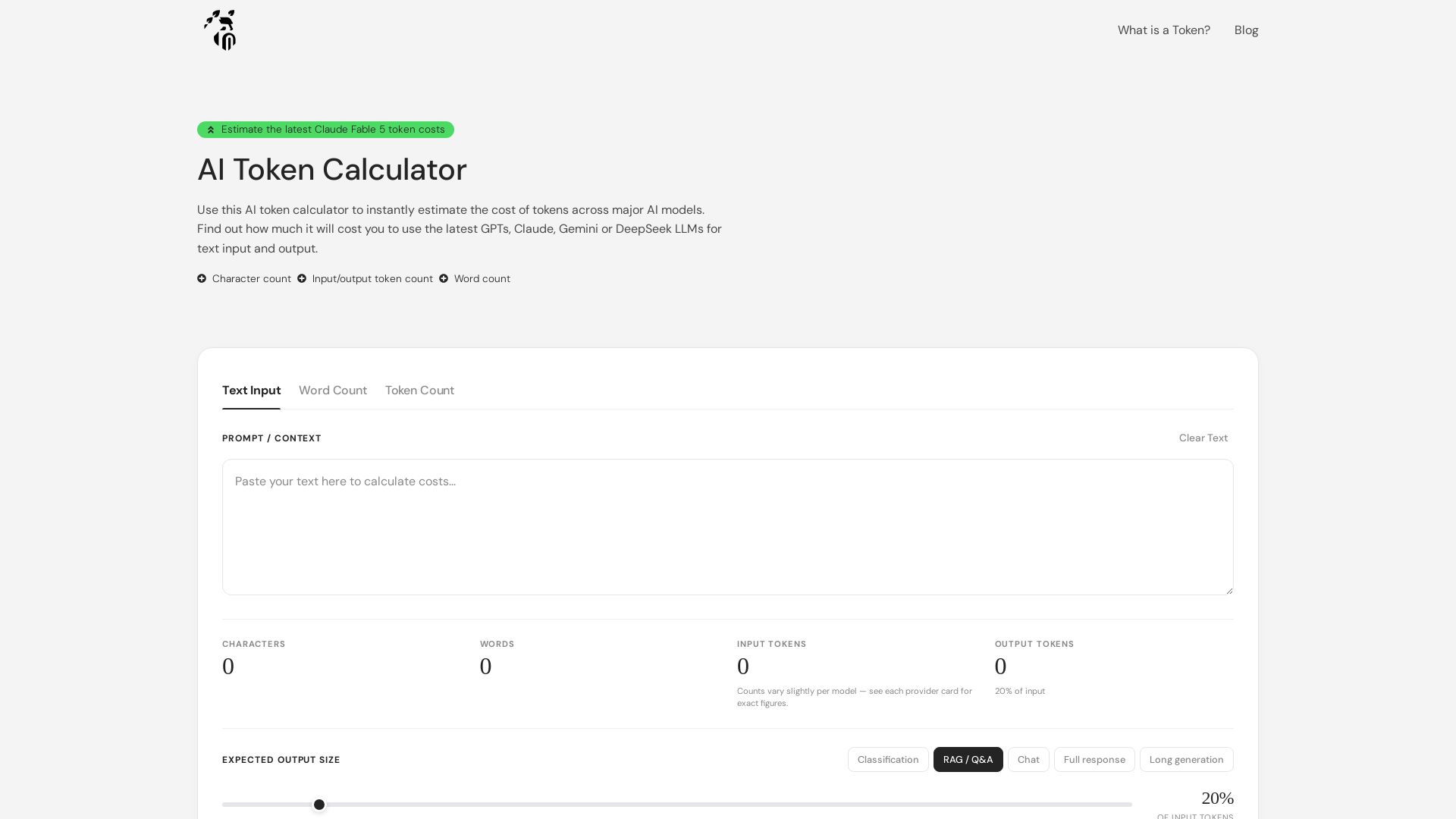 AI Token Calculator page